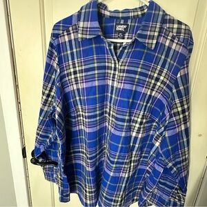 Lands' End Vibrant Blue Plaid Women’s Shirt 2XL